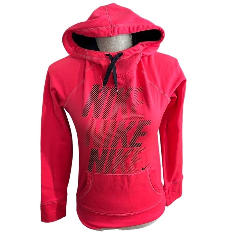 Nike Therma-Fit Women Pink Hooded Sweatshirt Sz XS Kangaroo Pocket Swoosh EUC